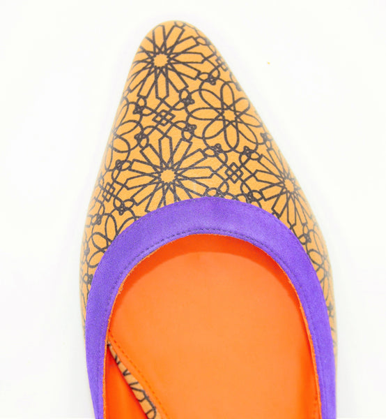 TOSCA Beige in 100 % genuine leather in Rabat pattern with Purple profile