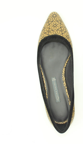 TOSCA | Ballet Flats Beige 100% genuine leather in Beirut pattern and Black profile