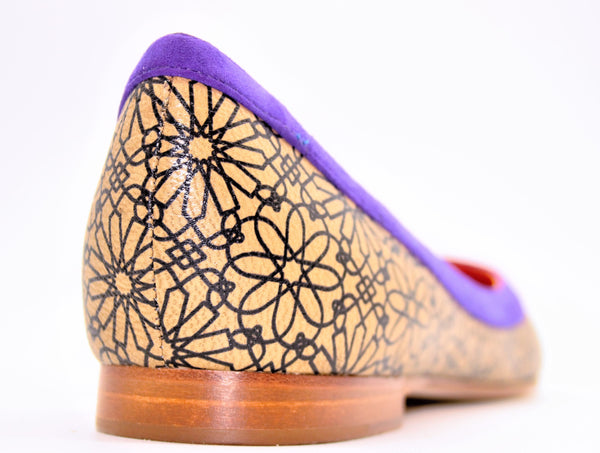 TOSCA Beige in 100 % genuine leather in Rabat pattern with Purple profile